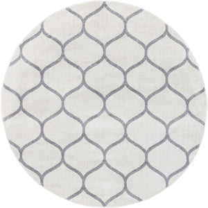 Ivory 7' 10 x 7' 10 Trellis Frieze Round Area Rug Geometric Modern Unique Stain Resistant Easy Clean Carpet for Living, Dining, Bedrooms, Office for Sale at Rug Engine