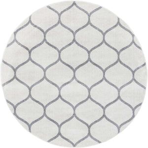 Ivory 5' 3 x 5' 3 Trellis Frieze Round Area Rug Geometric Modern Unique Stain Resistant Easy Clean Carpet for Living, Dining, Bedrooms, Office for Sale at Rug Engine