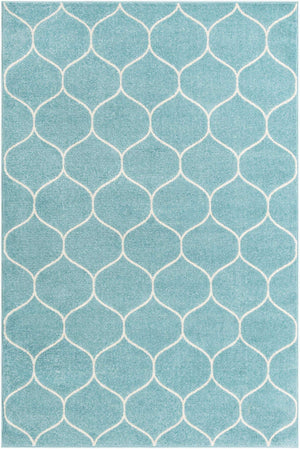 Light Blue 6' 1 x 9' Trellis Frieze Rectangle Area Rug Geometric Modern Unique Stain Resistant Easy Clean Carpet for Living, Dining, Bedrooms, Office for Sale at Rug Engine