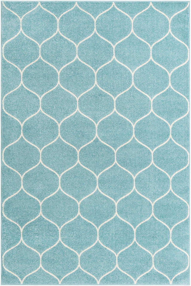 Light Blue 6' 1 x 9' Trellis Frieze Rectangle Area Rug Geometric Modern Unique Stain Resistant Easy Clean Carpet for Living, Dining, Bedrooms, Office for Sale at Rug Engine