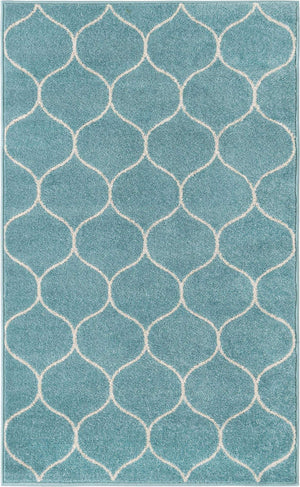 Light Blue 3' 1 x 5' 3 Trellis Frieze Rectangle Area Rug Geometric Modern Unique Stain Resistant Easy Clean Carpet for Living, Dining, Bedrooms, Office for Sale at Rug Engine