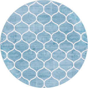 Light Blue 5' 3 x 5' 3 Trellis Frieze Round Area Rug Geometric Modern Unique Stain Resistant Easy Clean Carpet for Living, Dining, Bedrooms, Office for Sale at Rug Engine