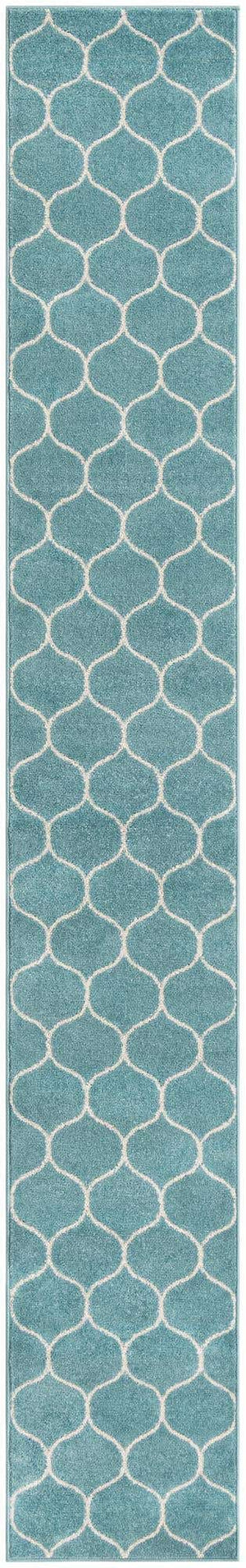 Light Blue 2' x 13' 1 Trellis Frieze Runner Area Rug Geometric Modern Unique Stain Resistant Easy Clean Carpet for Living, Dining, Bedrooms, Office for Sale at Rug Engine