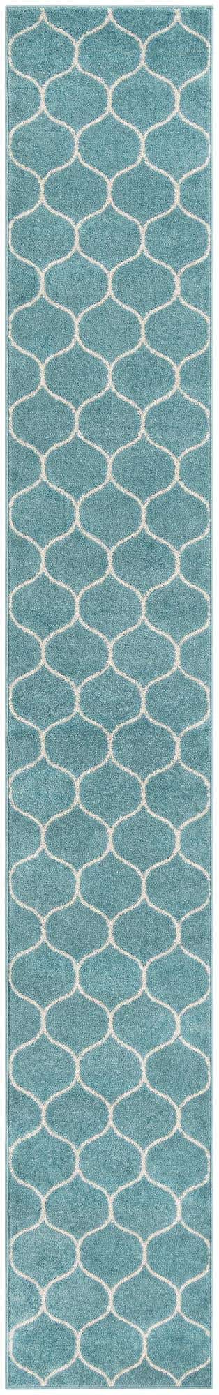 Light Blue 2' x 13' 1 Trellis Frieze Runner Area Rug Geometric Modern Unique Stain Resistant Easy Clean Carpet for Living, Dining, Bedrooms, Office for Sale at Rug Engine