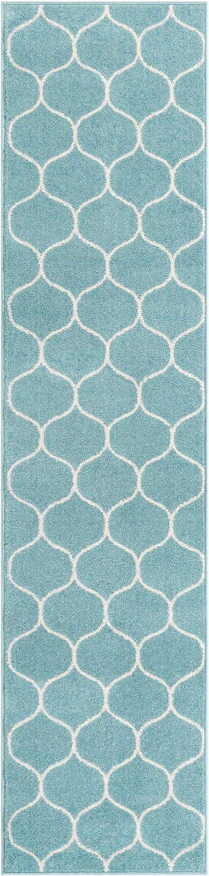 Light Blue 2' x 8' 8 Trellis Frieze Runner Area Rug Geometric Modern Unique Stain Resistant Easy Clean Carpet for Living, Dining, Bedrooms, Office for Sale at Rug Engine