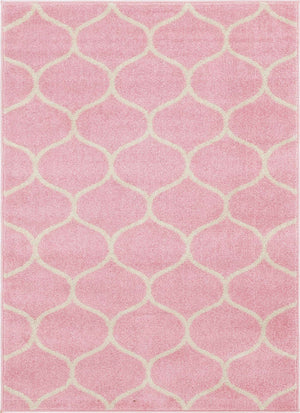 Light Pink 7' 10 x 11' Trellis Frieze Rectangle Area Rug Geometric Modern Unique Stain Resistant Easy Clean Carpet for Living, Dining, Bedrooms, Office for Sale at Rug Engine