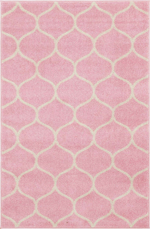 Light Pink 6' 1 x 9' Trellis Frieze Rectangle Area Rug Geometric Modern Unique Stain Resistant Easy Clean Carpet for Living, Dining, Bedrooms, Office for Sale at Rug Engine