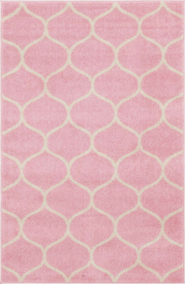 Light Pink 6' 1 x 9' Trellis Frieze Rectangle Area Rug Geometric Modern Unique Stain Resistant Easy Clean Carpet for Living, Dining, Bedrooms, Office for Sale at Rug Engine