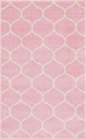 Light Pink 3' 1 x 5' 3 Trellis Frieze Rectangle Area Rug Geometric Modern Unique Stain Resistant Easy Clean Carpet for Living, Dining, Bedrooms, Office for Sale at Rug Engine