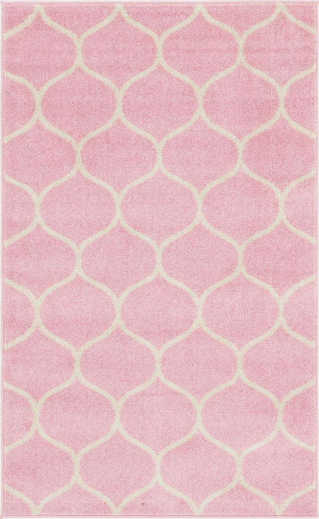 Light Pink 3' 1 x 5' 3 Trellis Frieze Rectangle Area Rug Geometric Modern Unique Stain Resistant Easy Clean Carpet for Living, Dining, Bedrooms, Office for Sale at Rug Engine
