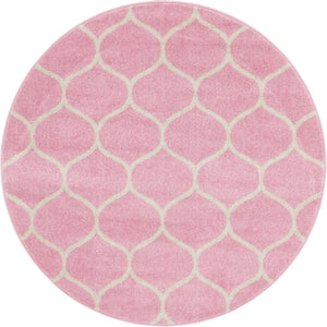 Light Pink 5' 3 x 5' 3 Trellis Frieze Round Area Rug Geometric Modern Unique Stain Resistant Easy Clean Carpet for Living, Dining, Bedrooms, Office for Sale at Rug Engine