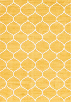 Yellow 7' 1 x 10' Trellis Frieze Rectangle Area Rug Geometric Modern Unique Stain Resistant Easy Clean Carpet for Living, Dining, Bedrooms, Office for Sale at Rug Engine