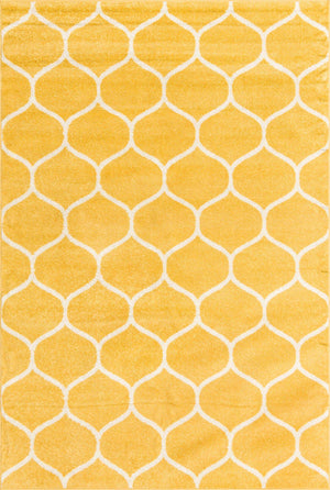 Yellow 6' 1 x 9' Trellis Frieze Rectangle Area Rug Geometric Modern Unique Stain Resistant Easy Clean Carpet for Living, Dining, Bedrooms, Office for Sale at Rug Engine