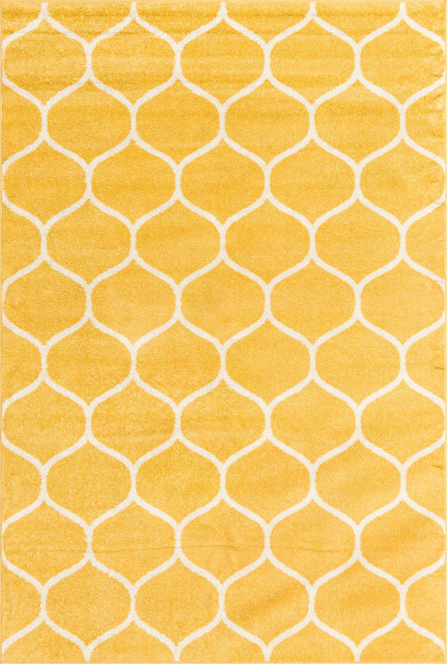Yellow 6' 1 x 9' Trellis Frieze Rectangle Area Rug Geometric Modern Unique Stain Resistant Easy Clean Carpet for Living, Dining, Bedrooms, Office for Sale at Rug Engine