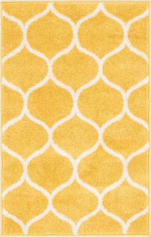 Yellow 2' x 3' 1 Trellis Frieze Rectangle Area Rug Geometric Modern Unique Stain Resistant Easy Clean Carpet for Living, Dining, Bedrooms, Office for Sale at Rug Engine