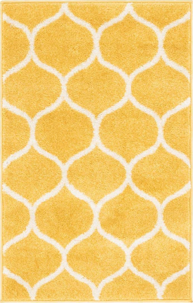 Yellow 2' x 3' 1 Trellis Frieze Rectangle Area Rug Geometric Modern Unique Stain Resistant Easy Clean Carpet for Living, Dining, Bedrooms, Office for Sale at Rug Engine
