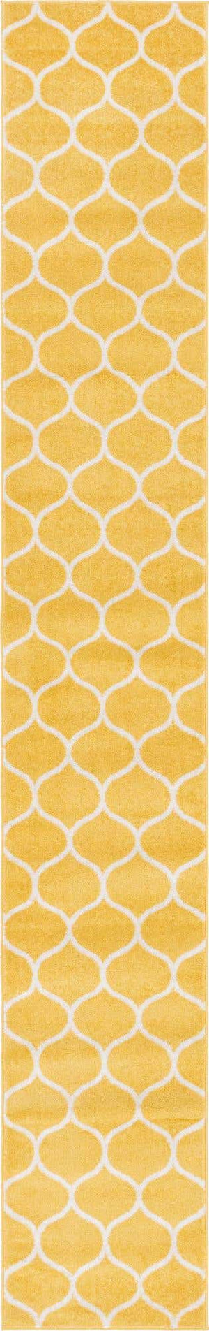 Yellow 2' x 13' 1 Trellis Frieze Runner Area Rug Geometric Modern Unique Stain Resistant Easy Clean Carpet for Living, Dining, Bedrooms, Office for Sale at Rug Engine