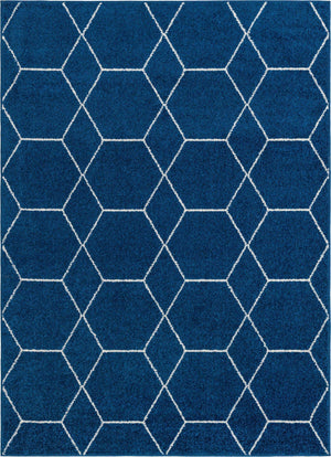 Navy Blue 7' 10 x 11' Trellis Frieze Rectangle Area Rug Geometric Modern Unique Stain Resistant Easy Clean Carpet for Living, Dining, Bedrooms, Office for Sale at Rug Engine