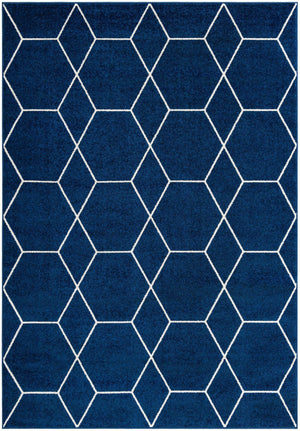 Navy Blue 7' 1 x 10' Trellis Frieze Rectangle Area Rug Geometric Modern Unique Stain Resistant Easy Clean Carpet for Living, Dining, Bedrooms, Office for Sale at Rug Engine