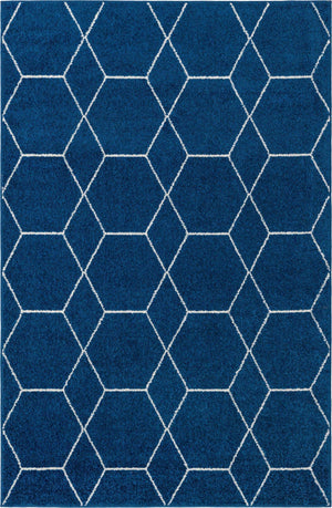 Navy Blue 6' 1 x 9' Trellis Frieze Rectangle Area Rug Geometric Modern Unique Stain Resistant Easy Clean Carpet for Living, Dining, Bedrooms, Office for Sale at Rug Engine