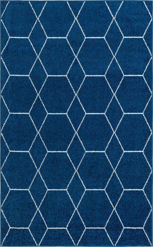 Navy Blue 3' 1 x 5' 3 Trellis Frieze Rectangle Area Rug Geometric Modern Unique Stain Resistant Easy Clean Carpet for Living, Dining, Bedrooms, Office for Sale at Rug Engine