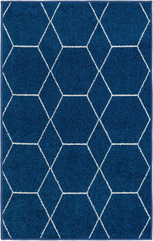 Navy Blue 2' x 3' 1 Trellis Frieze Rectangle Area Rug Geometric Modern Unique Stain Resistant Easy Clean Carpet for Living, Dining, Bedrooms, Office for Sale at Rug Engine