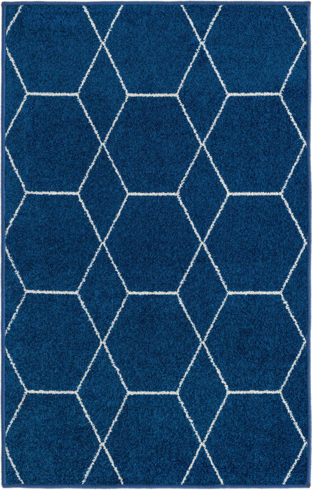 Navy Blue 2' x 3' 1 Trellis Frieze Rectangle Area Rug Geometric Modern Unique Stain Resistant Easy Clean Carpet for Living, Dining, Bedrooms, Office for Sale at Rug Engine