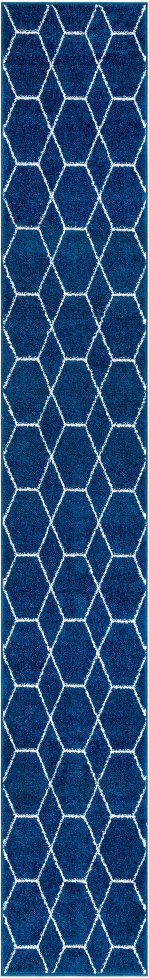 Navy Blue 2' x 13' 1 Trellis Frieze Runner Area Rug Geometric Modern Unique Stain Resistant Easy Clean Carpet for Living, Dining, Bedrooms, Office for Sale at Rug Engine