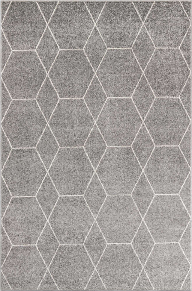 Light Gray 6' 1 x 9' Trellis Frieze Rectangle Area Rug Geometric Modern Unique Stain Resistant Easy Clean Carpet for Living, Dining, Bedrooms, Office for Sale at Rug Engine