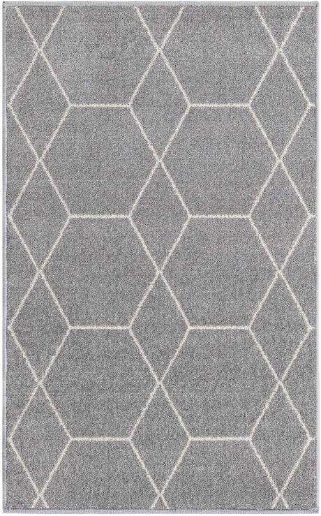 Light Gray 3' 1 x 5' 3 Trellis Frieze Rectangle Area Rug Geometric Modern Unique Stain Resistant Easy Clean Carpet for Living, Dining, Bedrooms, Office for Sale at Rug Engine