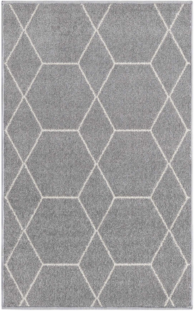 Light Gray 3' 1 x 5' 3 Trellis Frieze Rectangle Area Rug Geometric Modern Unique Stain Resistant Easy Clean Carpet for Living, Dining, Bedrooms, Office for Sale at Rug Engine