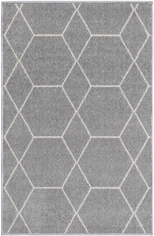 Light Gray 2' x 3' 1 Trellis Frieze Rectangle Area Rug Geometric Modern Unique Stain Resistant Easy Clean Carpet for Living, Dining, Bedrooms, Office for Sale at Rug Engine