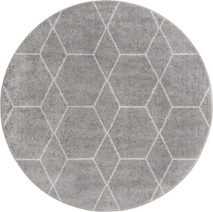 Light Gray 5' 3 x 5' 3 Trellis Frieze Round Area Rug Geometric Modern Unique Stain Resistant Easy Clean Carpet for Living, Dining, Bedrooms, Office for Sale at Rug Engine