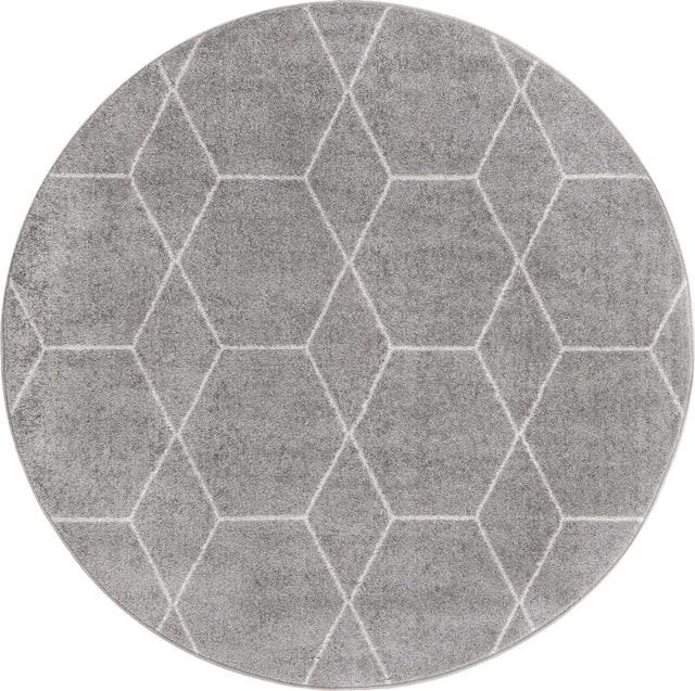 Light Gray 5' 3 x 5' 3 Trellis Frieze Round Area Rug Geometric Modern Unique Stain Resistant Easy Clean Carpet for Living, Dining, Bedrooms, Office for Sale at Rug Engine