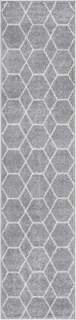 Light Gray 2' x 9' Trellis Frieze Runner Area Rug Geometric Modern Unique Stain Resistant Easy Clean Carpet for Living, Dining, Bedrooms, Office for Sale at Rug Engine