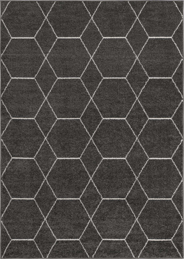 Dark Gray 7' 10 x 11' Trellis Frieze Rectangle Area Rug Geometric Modern Unique Stain Resistant Easy Clean Carpet for Living, Dining, Bedrooms, Office for Sale at Rug Engine