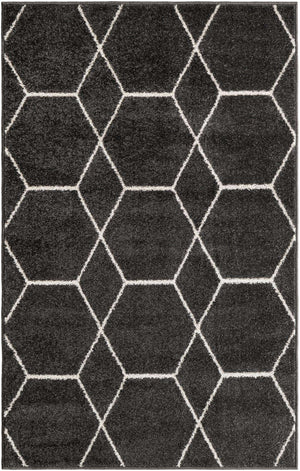 Dark Gray 3' 1 x 5' 3 Trellis Frieze Rectangle Area Rug Geometric Modern Unique Stain Resistant Easy Clean Carpet for Living, Dining, Bedrooms, Office for Sale at Rug Engine