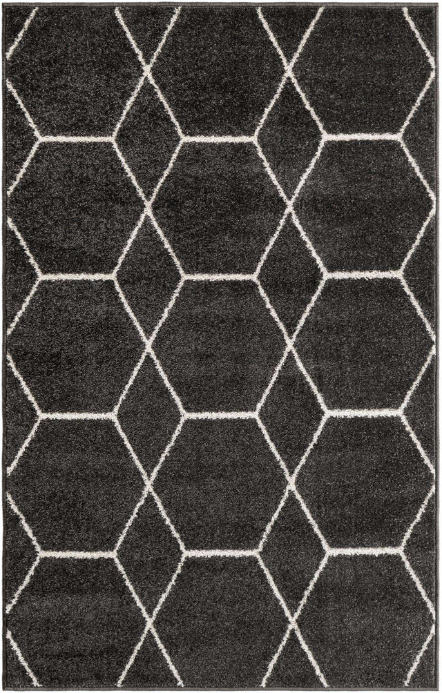 Dark Gray 3' 1 x 5' 3 Trellis Frieze Rectangle Area Rug Geometric Modern Unique Stain Resistant Easy Clean Carpet for Living, Dining, Bedrooms, Office for Sale at Rug Engine