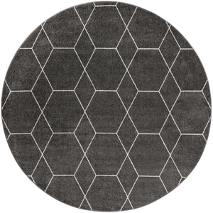 Dark Gray 5' 3 x 5' 3 Trellis Frieze Round Area Rug Geometric Modern Unique Stain Resistant Easy Clean Carpet for Living, Dining, Bedrooms, Office for Sale at Rug Engine