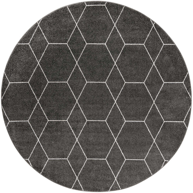 Dark Gray 5' 3 x 5' 3 Trellis Frieze Round Area Rug Geometric Modern Unique Stain Resistant Easy Clean Carpet for Living, Dining, Bedrooms, Office for Sale at Rug Engine