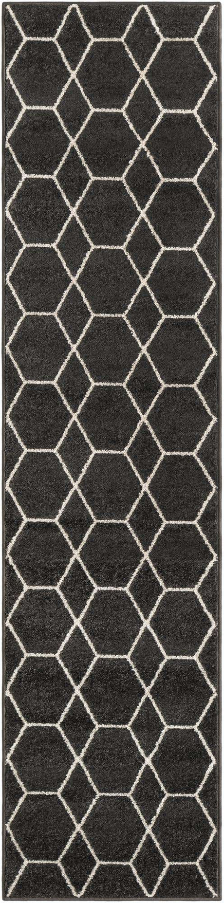 Dark Gray 2' x 9' Trellis Frieze Runner Area Rug Geometric Modern Unique Stain Resistant Easy Clean Carpet for Living, Dining, Bedrooms, Office for Sale at Rug Engine