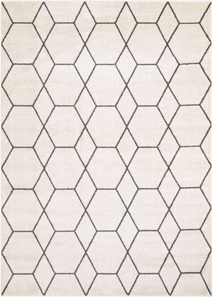 Ivory 7' 10 x 11' Trellis Frieze Rectangle Area Rug Geometric Modern Unique Stain Resistant Easy Clean Carpet for Living, Dining, Bedrooms, Office for Sale at Rug Engine