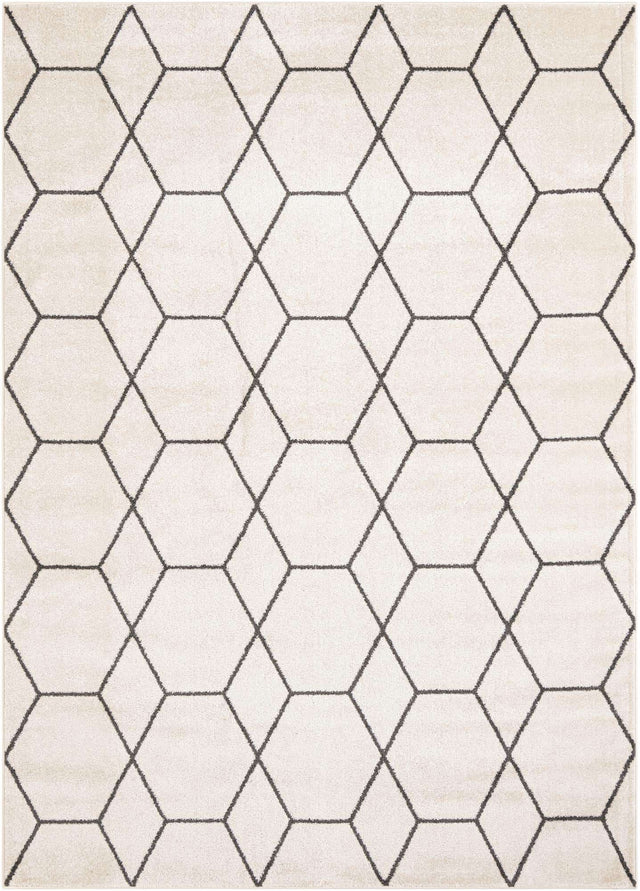 Ivory 7' 10 x 11' Trellis Frieze Rectangle Area Rug Geometric Modern Unique Stain Resistant Easy Clean Carpet for Living, Dining, Bedrooms, Office for Sale at Rug Engine