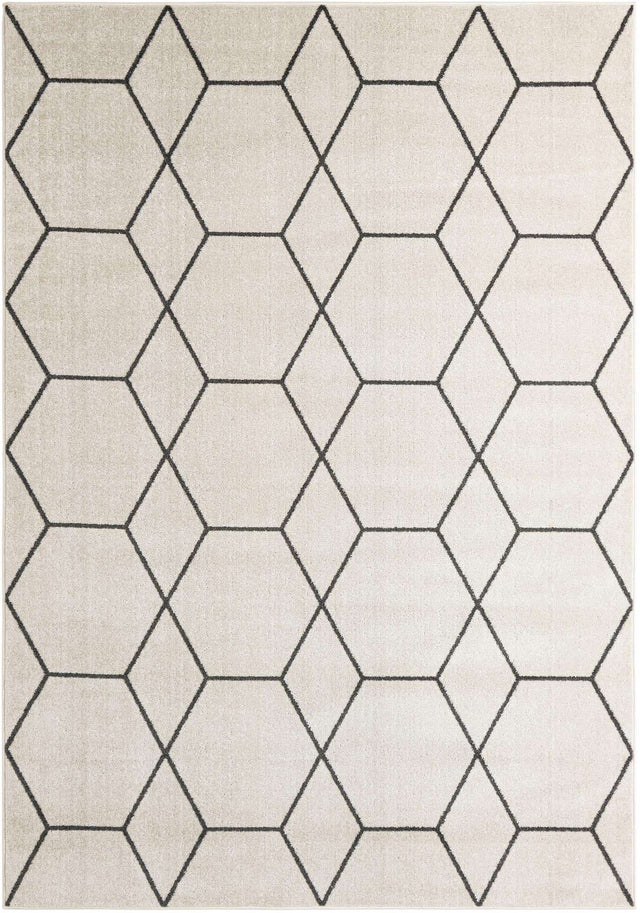 Ivory 7' 1 x 10' Trellis Frieze Rectangle Area Rug Geometric Modern Unique Stain Resistant Easy Clean Carpet for Living, Dining, Bedrooms, Office for Sale at Rug Engine