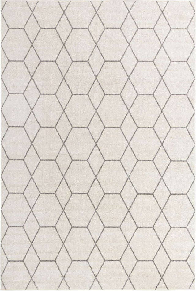 Ivory 6' 1 x 9' Trellis Frieze Rectangle Area Rug Geometric Modern Unique Stain Resistant Easy Clean Carpet for Living, Dining, Bedrooms, Office for Sale at Rug Engine