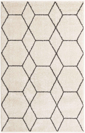 Ivory 3' 1 x 5' 3 Trellis Frieze Rectangle Area Rug Geometric Modern Unique Stain Resistant Easy Clean Carpet for Living, Dining, Bedrooms, Office for Sale at Rug Engine