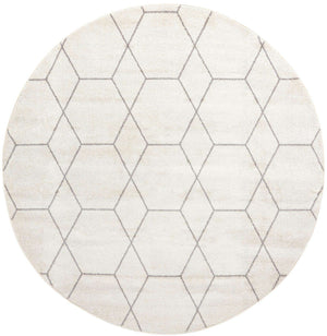 Ivory 7' 10 x 7' 10 Trellis Frieze Round Area Rug Geometric Modern Unique Stain Resistant Easy Clean Carpet for Living, Dining, Bedrooms, Office for Sale at Rug Engine