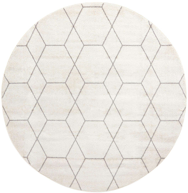 Ivory 7' 10 x 7' 10 Trellis Frieze Round Area Rug Geometric Modern Unique Stain Resistant Easy Clean Carpet for Living, Dining, Bedrooms, Office for Sale at Rug Engine