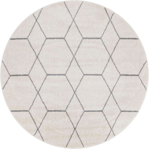 Ivory 5' 3 x 5' 3 Trellis Frieze Round Area Rug Geometric Modern Unique Stain Resistant Easy Clean Carpet for Living, Dining, Bedrooms, Office for Sale at Rug Engine