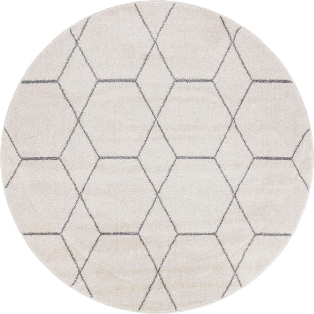 Ivory 5' 3 x 5' 3 Trellis Frieze Round Area Rug Geometric Modern Unique Stain Resistant Easy Clean Carpet for Living, Dining, Bedrooms, Office for Sale at Rug Engine